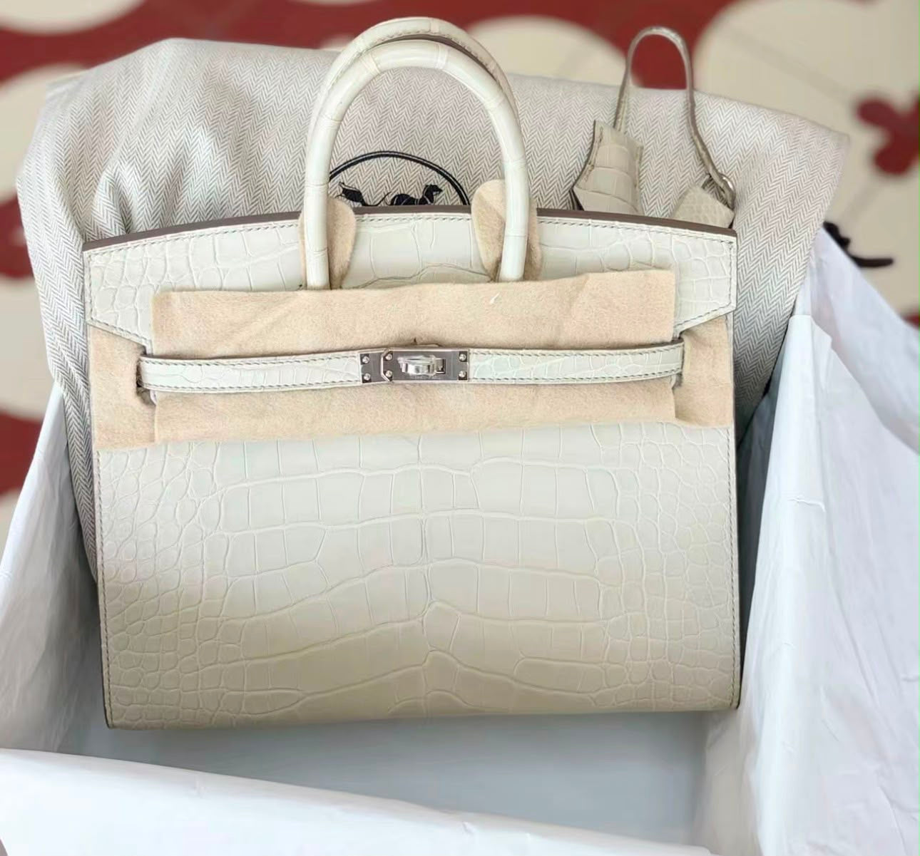 Hermes Birkin 25 Beton matt alligator leather Sellier palladium hardware