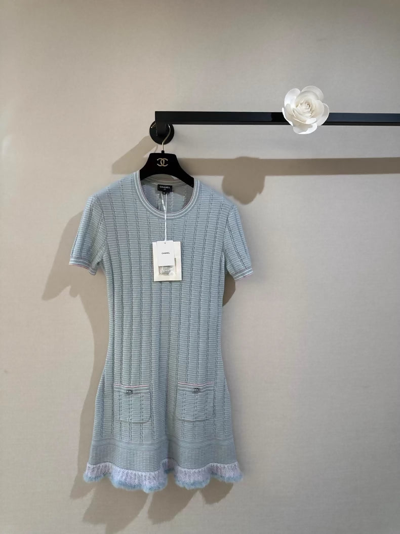 Chanel 25B light blue knit dress