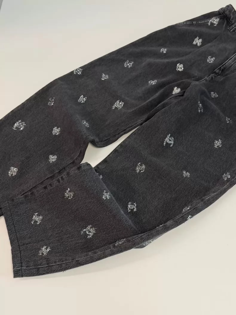 Chanel 21K grey-black-silver denim pants