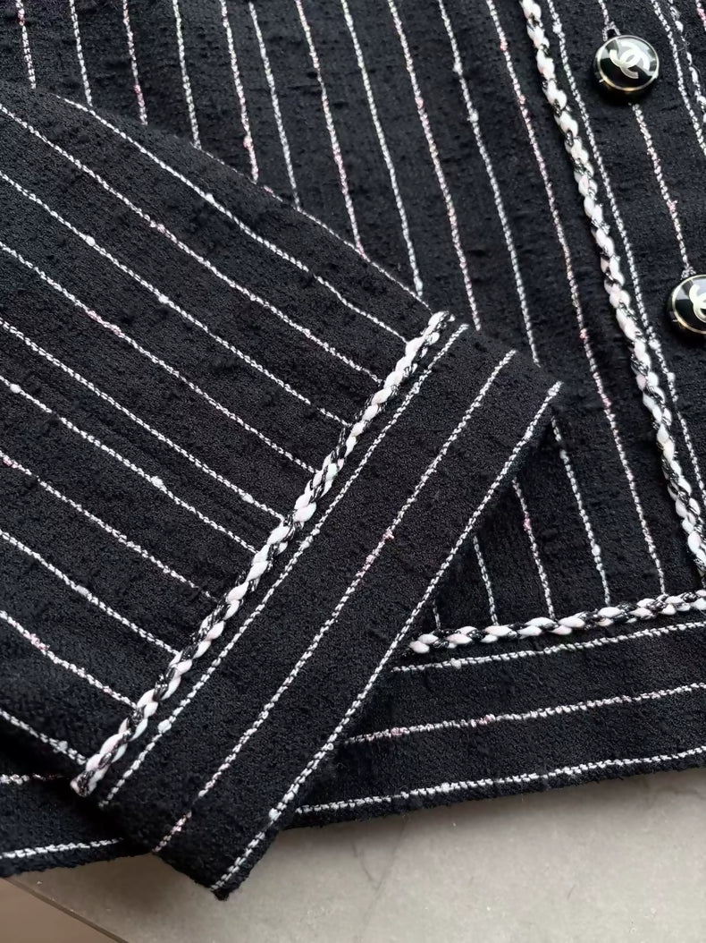 Chanel 23P Black Striped Tweed Jacket