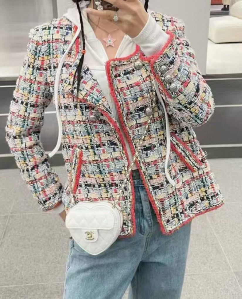 Chanel 15P Orange-Red Colorful Tweed jacket F36