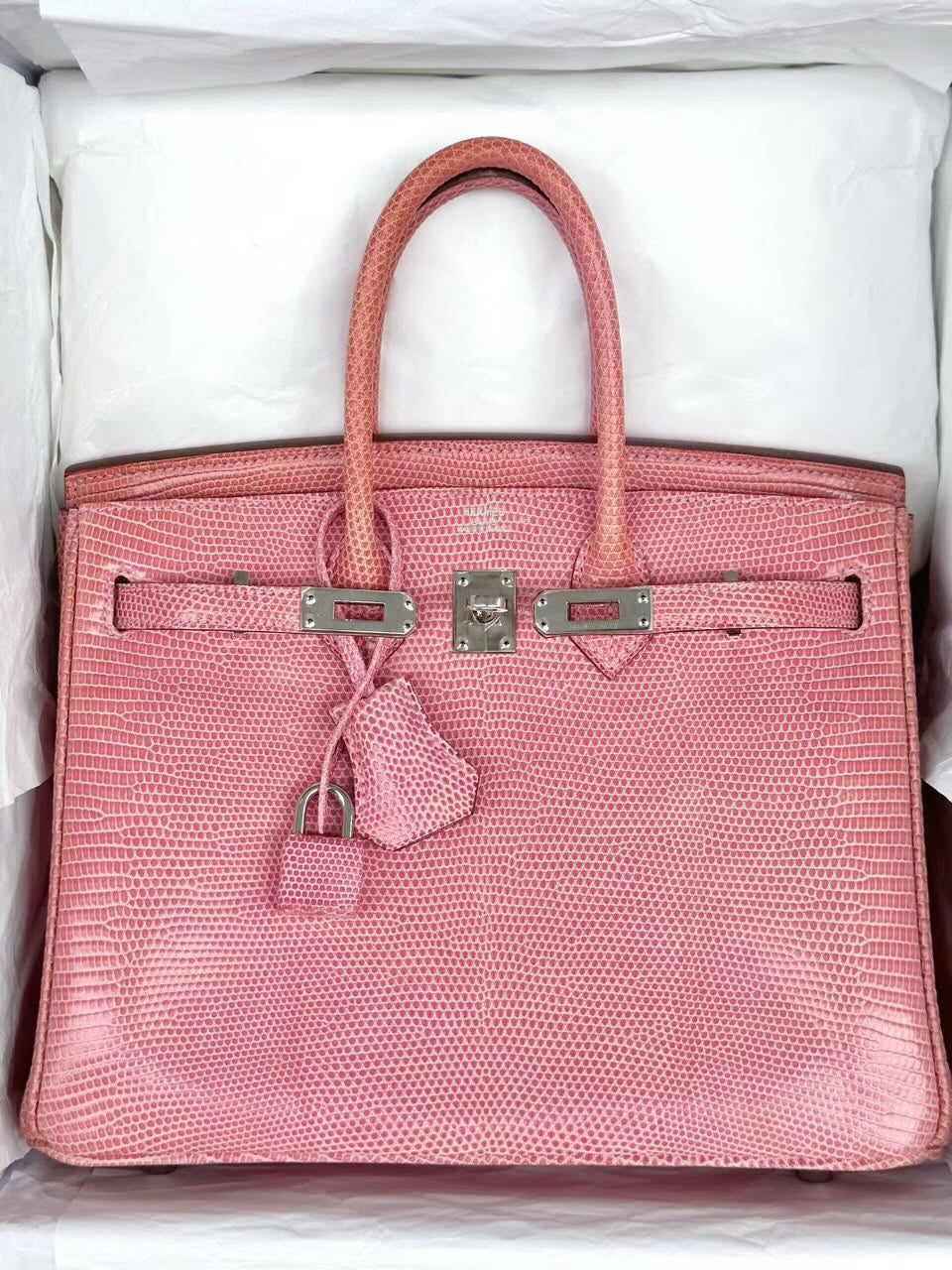 Hermes Birkin 25 bubblegum lizard leather palladium hardware