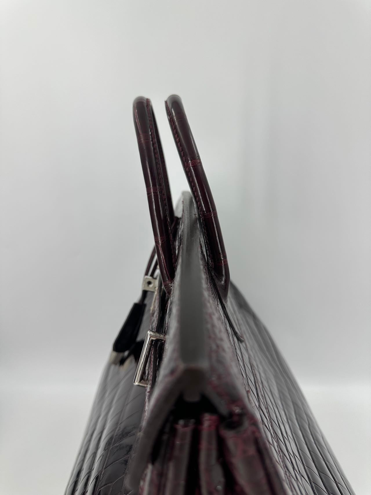 Hermes Birkin HAC 50 Bordeaux Shiny Crocodile leather palladium hardware