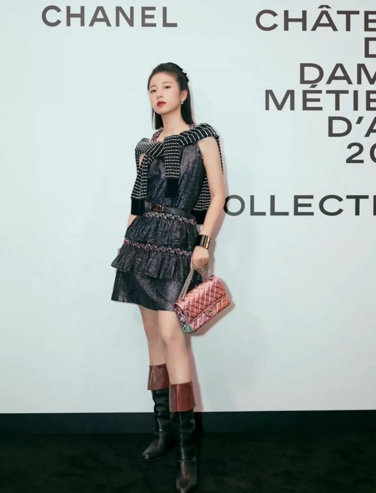 Chanel 21C Black & Multicolour Lame Muslin Dress