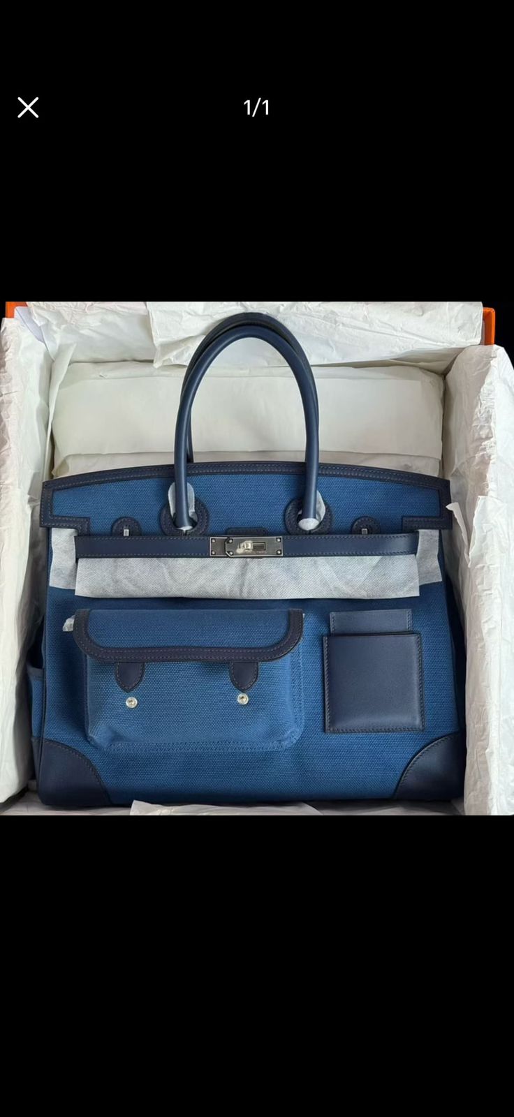Hermes Birkin 35 Cargo Bleu Egee Toile & Bleu Marine Swift Palladium hardware
