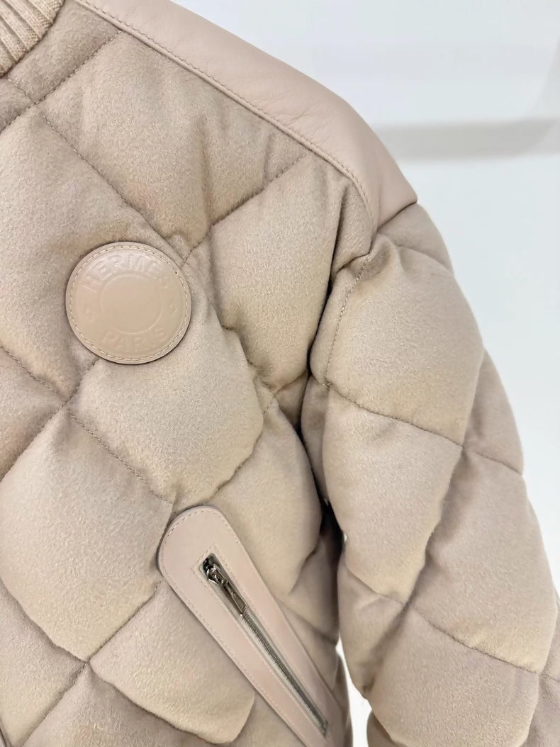 Hermes chai-colored cashmere and leather quilted down jacket,