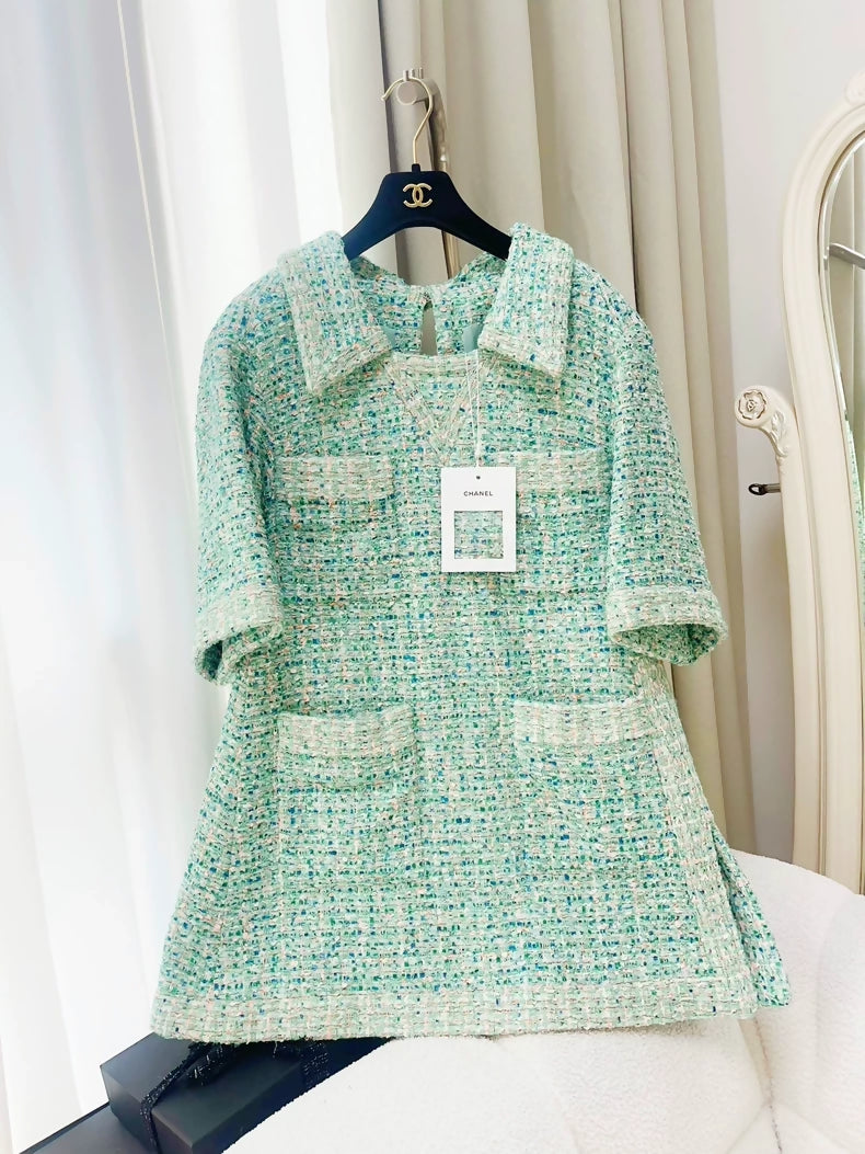 Chanel 19S Green tweed dress Wararni.com Chanel 19S Green tweed dress Wararni.com
