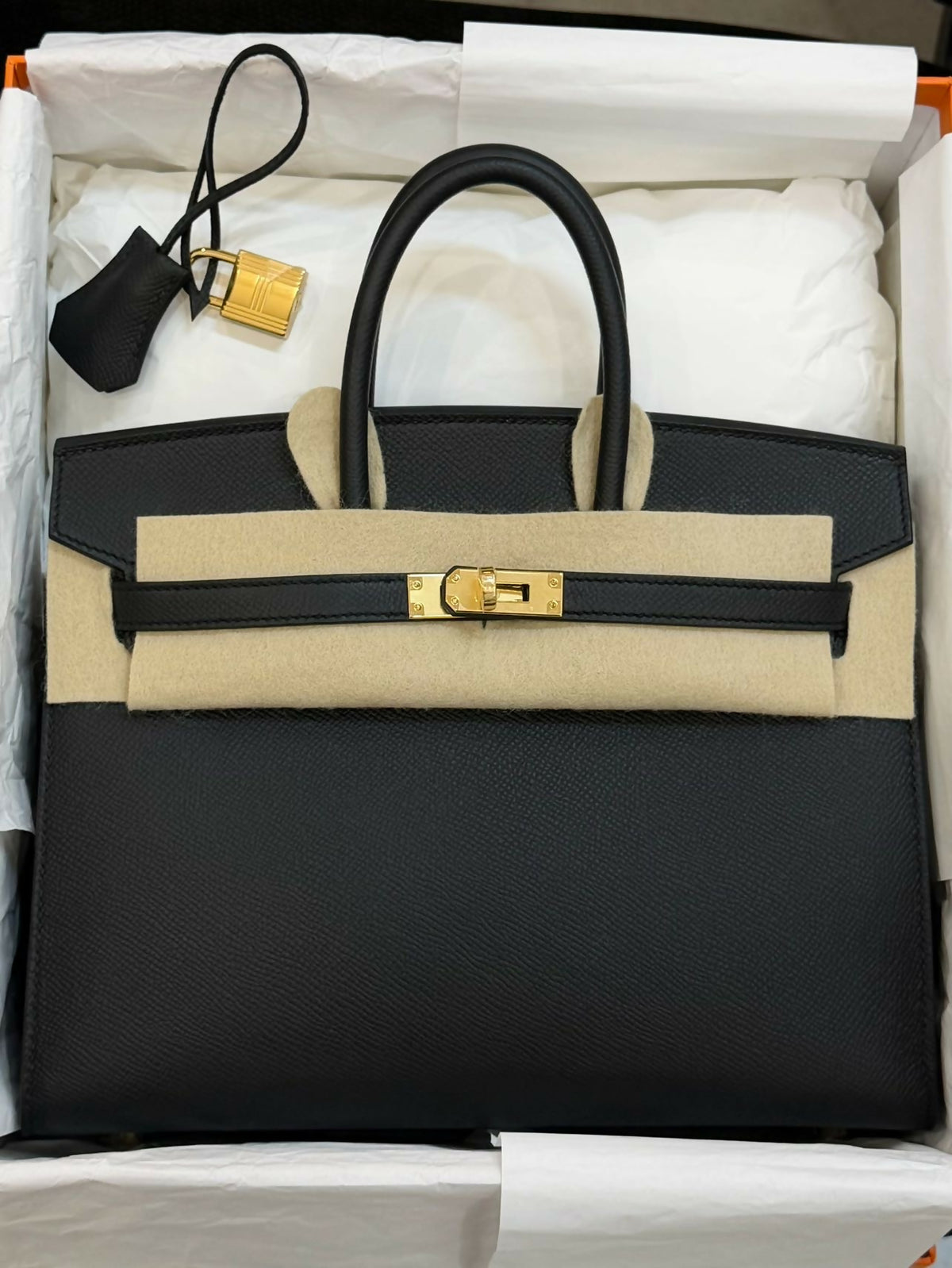 Hermès Birkin 25 Sellier Noir / Black Epsom Leather with Gold Hardware K Stamp