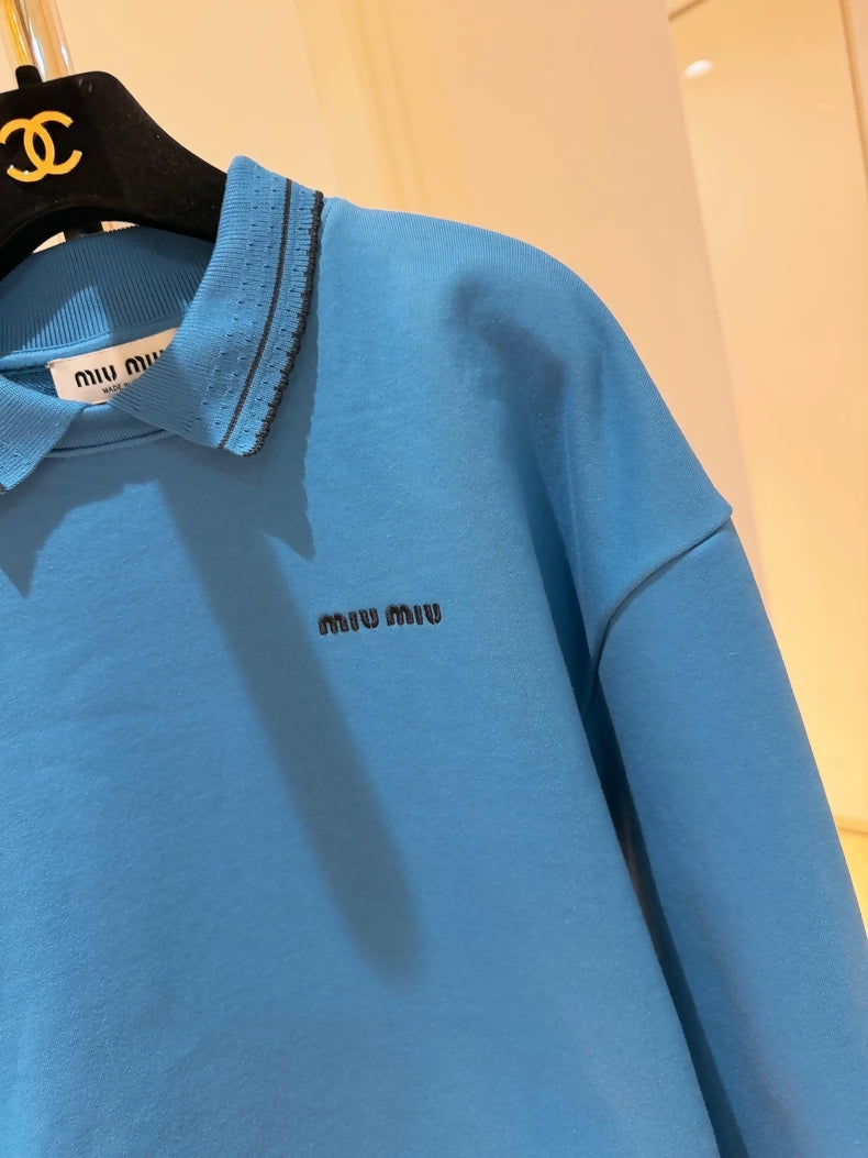 Miu Miu Blue Collar Embroidered Logo Oversized Sweatshirt