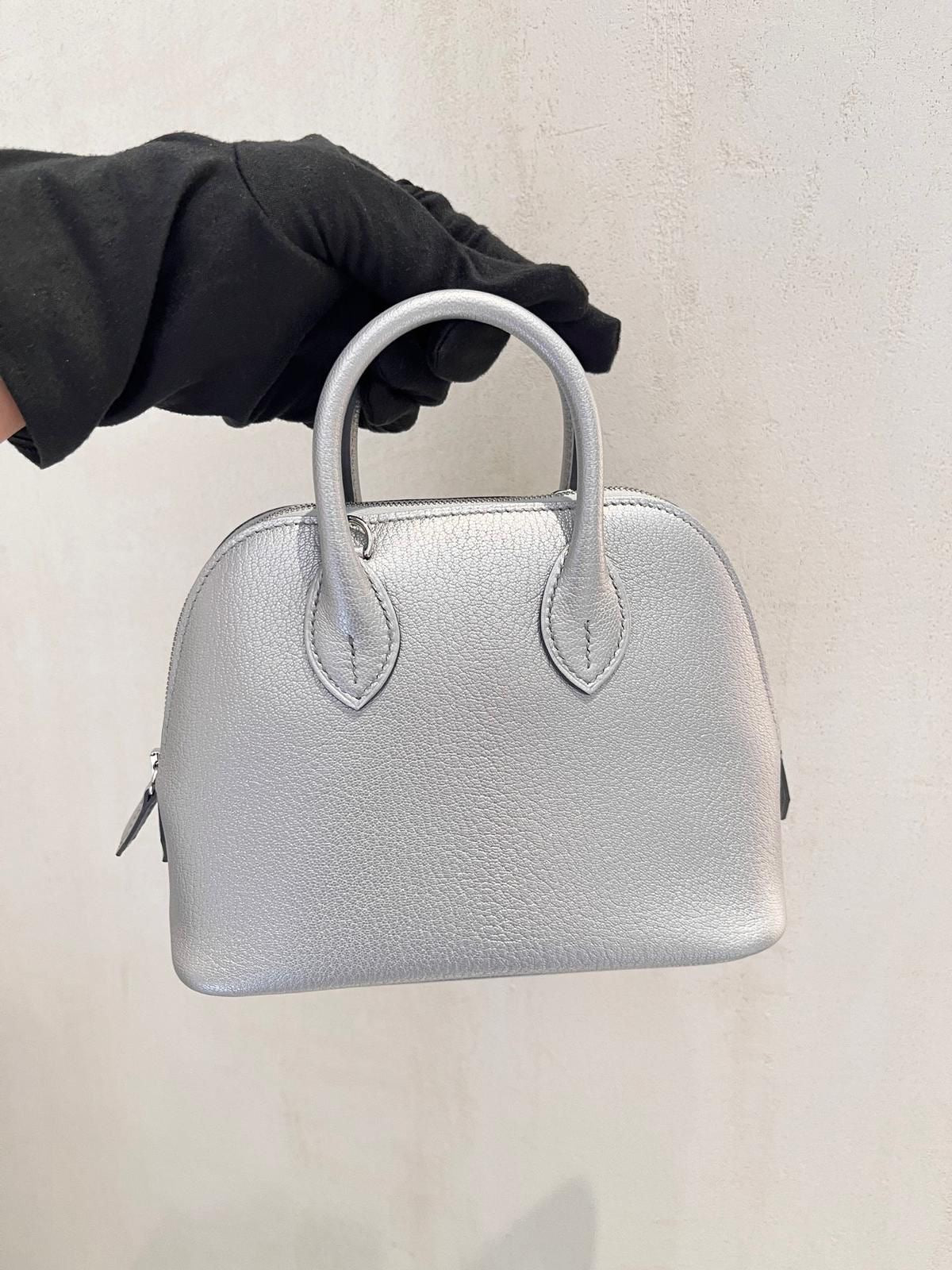 Hermes Mini Bolide Argente Chevre leather Palladium Hardware