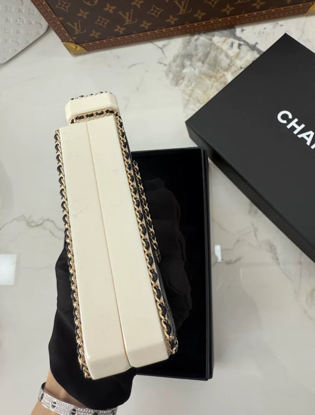 Chanel 22S limited edition White Quilted Leather Perfume Bottle Minaudiere Gold Hardware