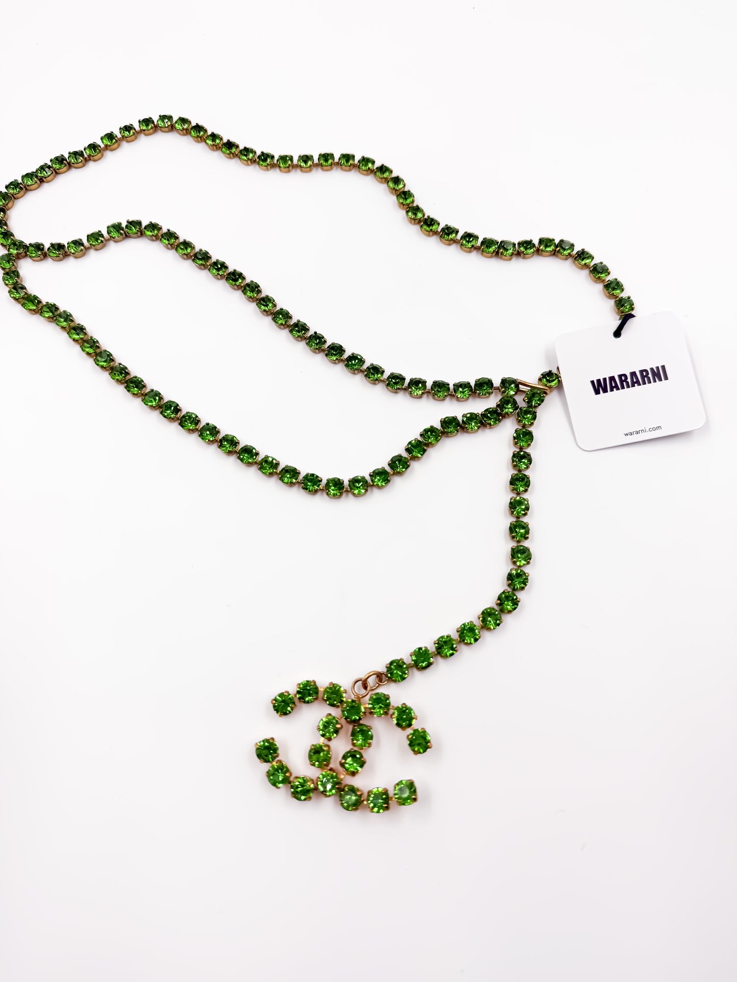 Chanel 1995P Vintage Barbie Collection Green Rhinestone Belt & Necklace Set