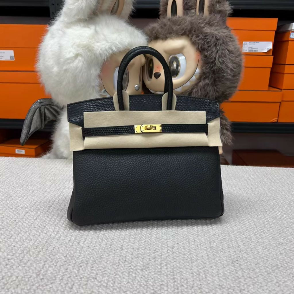 Hermès Birkin 25 touch Black Lizard/Togo Leather Gold Hardware