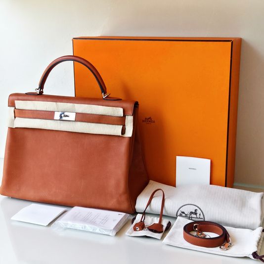 Hermès kelly 40 Taurillon Saddle Fauve Leather Palladium Hardware