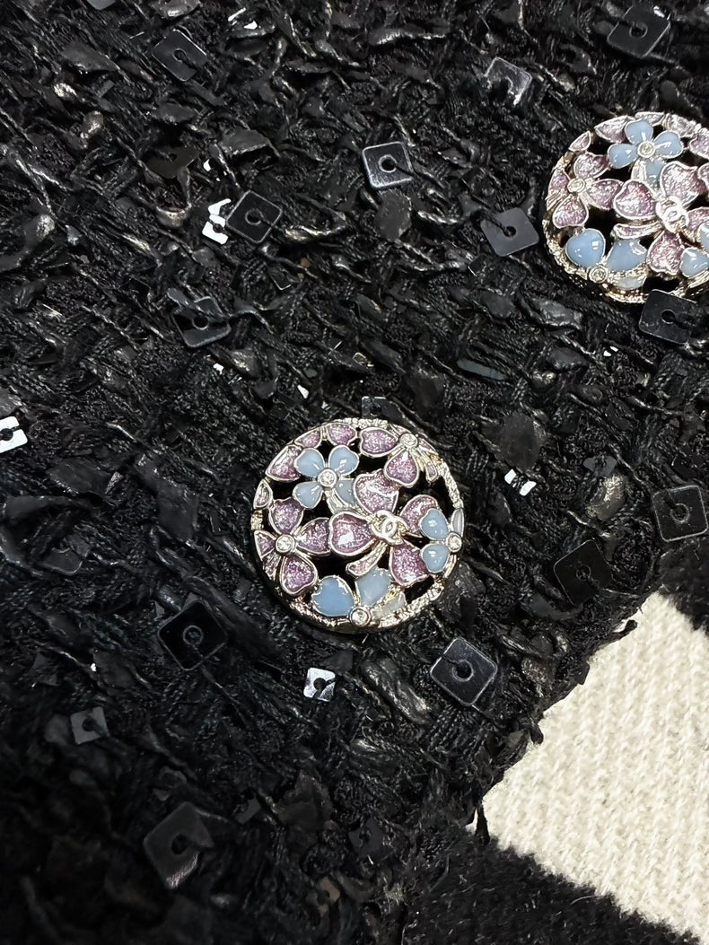 Chanel 24S Black Sequin Tweed Jacket
