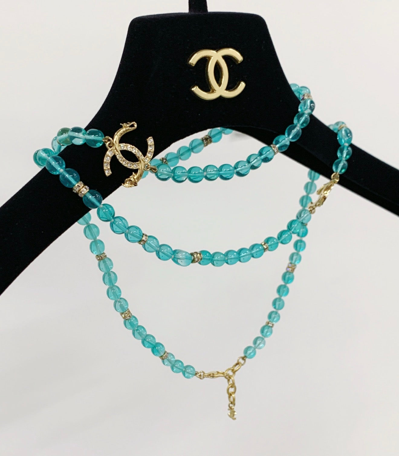 Chanel 23C Tiffany blue glass necklace