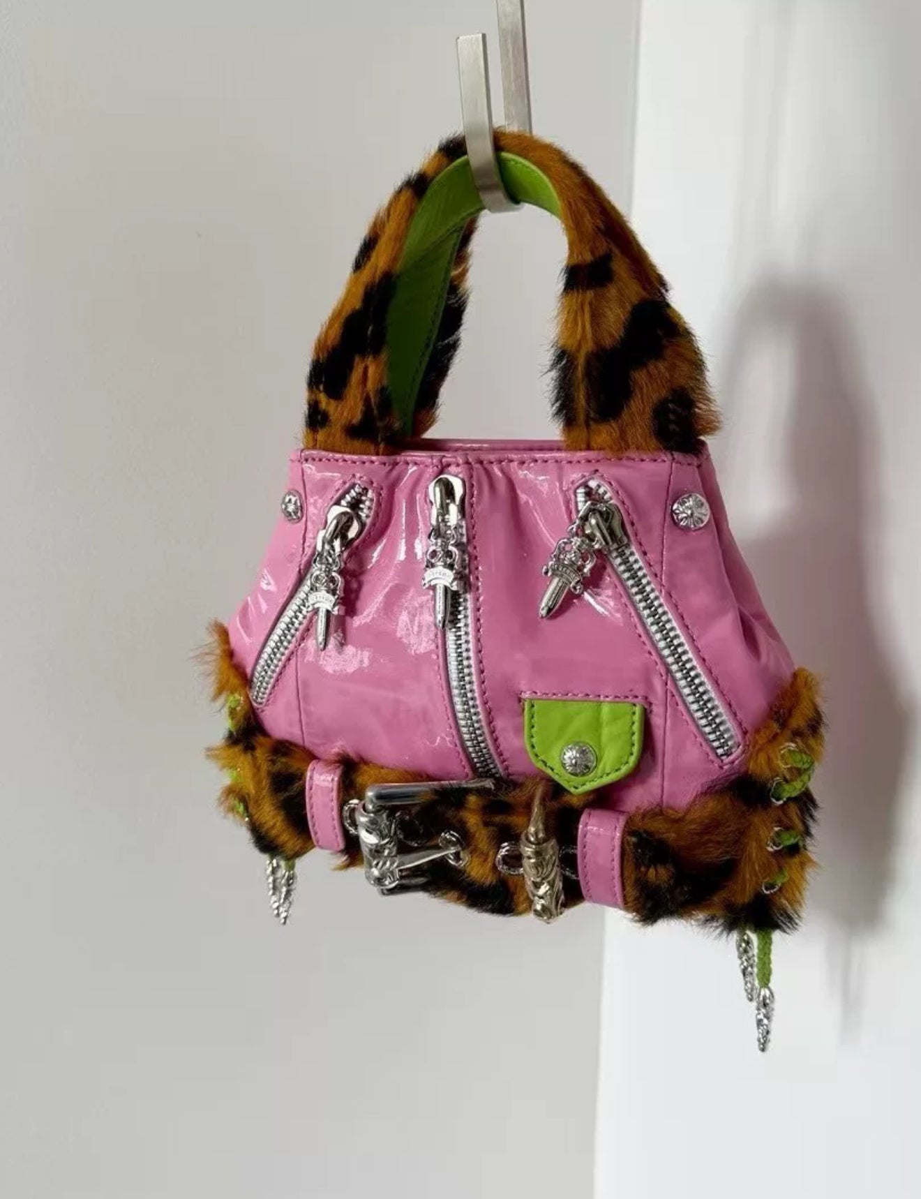 Rare Chrome Hearts JJ Dean shoulder bag in Pink, Green Patent