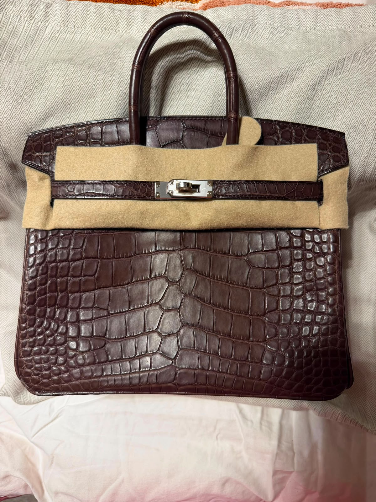Rare Hermes Birkin 25 Havane Matte Alligator Leather Palladium Hardware