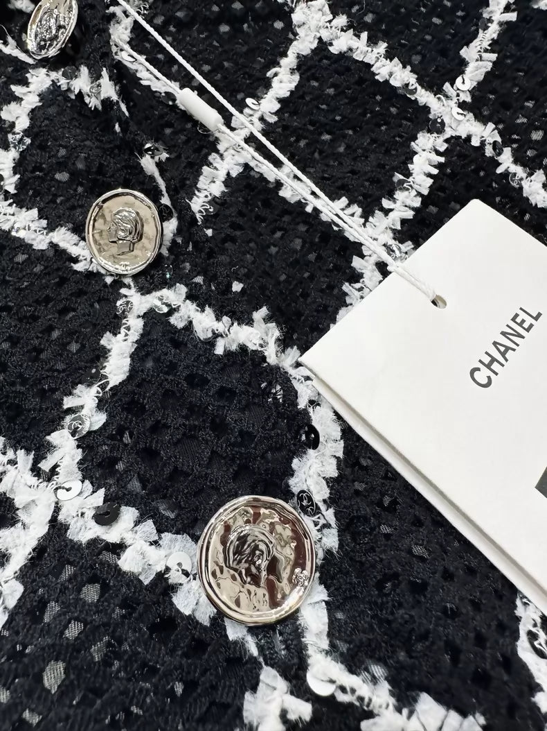 Chanel black white tweed jacket