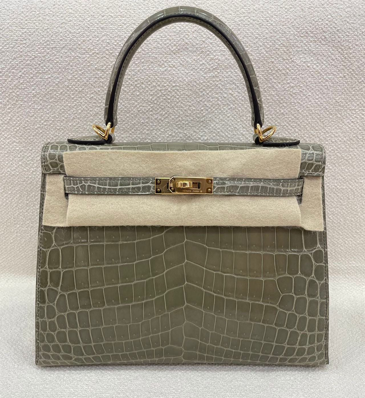 Hermes Kelly 25 Gris T shiny niloticus gold hardware
