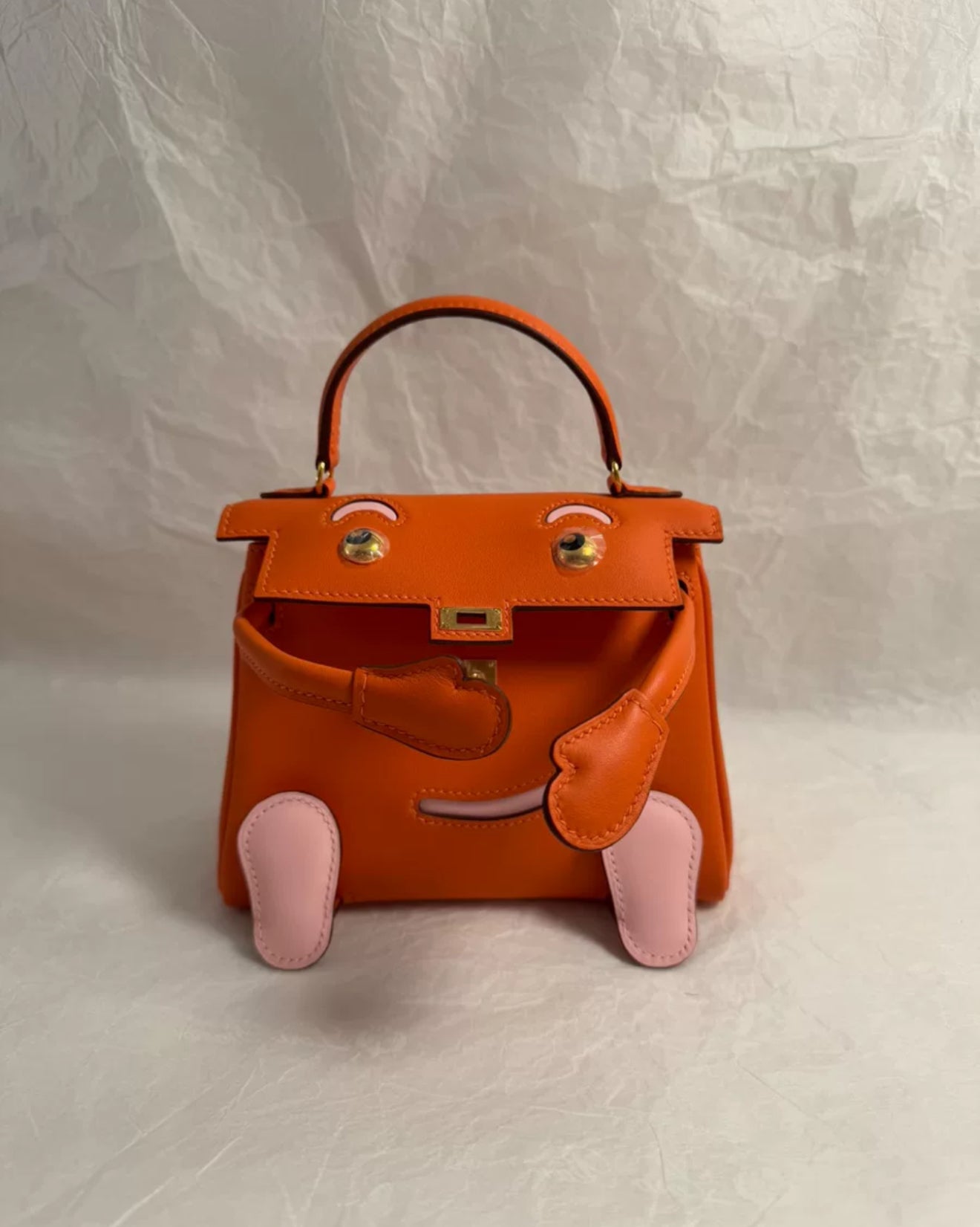 Hermes kelly doll Orange Rose Sakura Swift leather with Gold Hardware