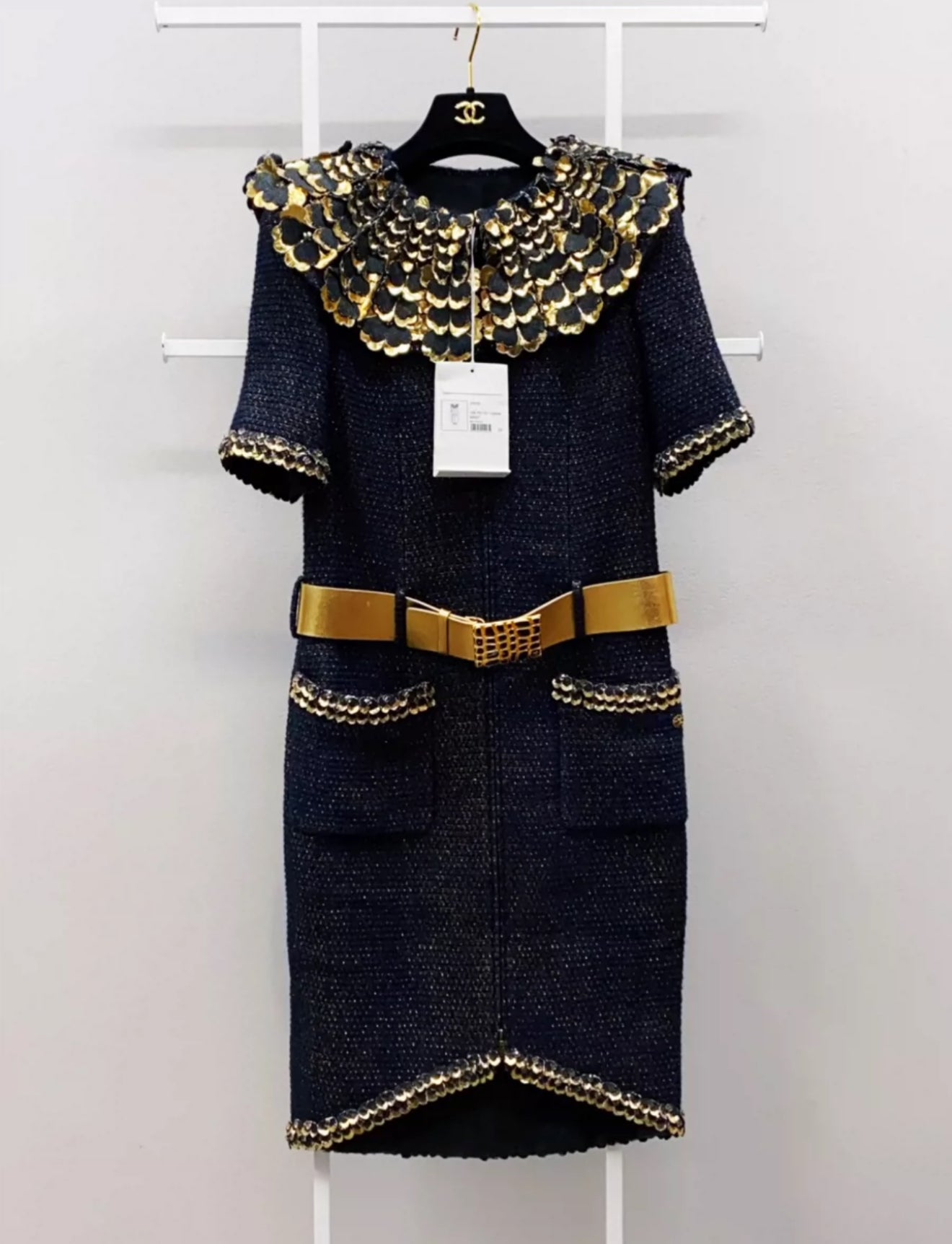 Chanel 19A Black Gold Tweed Dress Chanel 19A Black Gold Tweed Dress