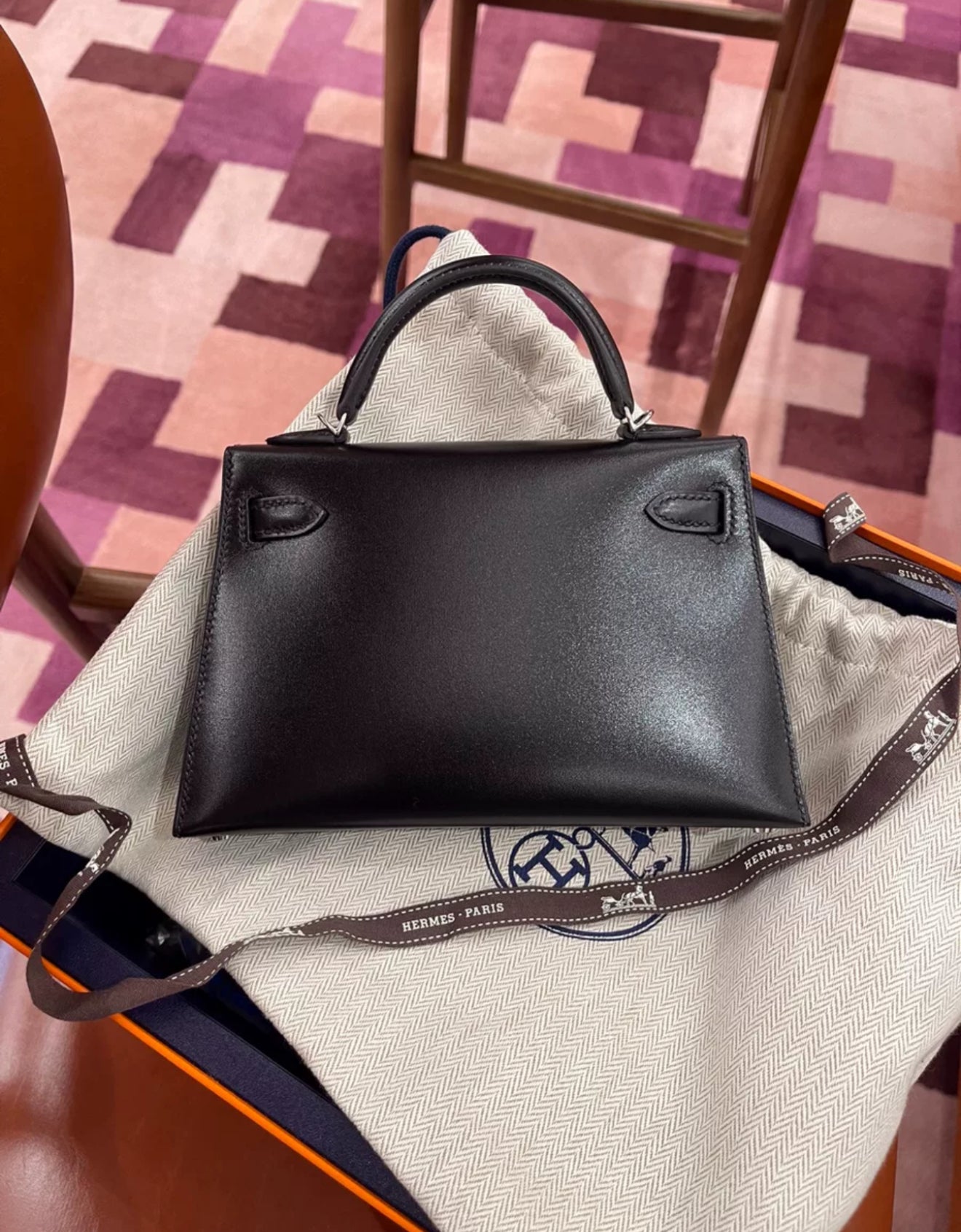 Hermès Kelly Sellier 20 Clouté Black Box Palladium Hardware