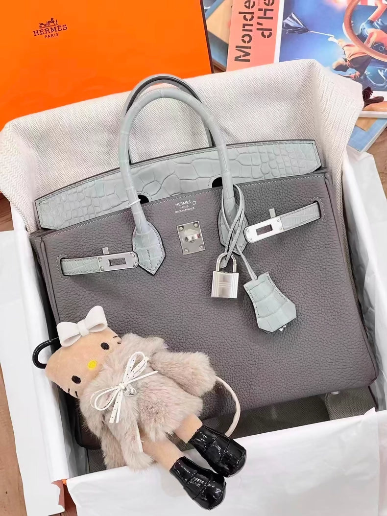Hermès Birkin 25 Touch Gris Meyer Togo leather & Gris Misty Matte Alligator Leather Palladium hardware