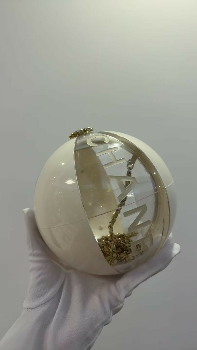 Chanel 2019 Cream White Coco Beach Ball Minaudière clutch bag with gold hardware