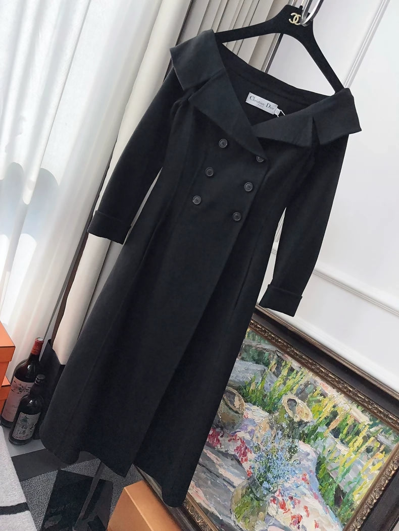 Dior classic black wool off shoulder long dress – Wararni.com Dior classic black wool off shoulder long dress – Wararni.com