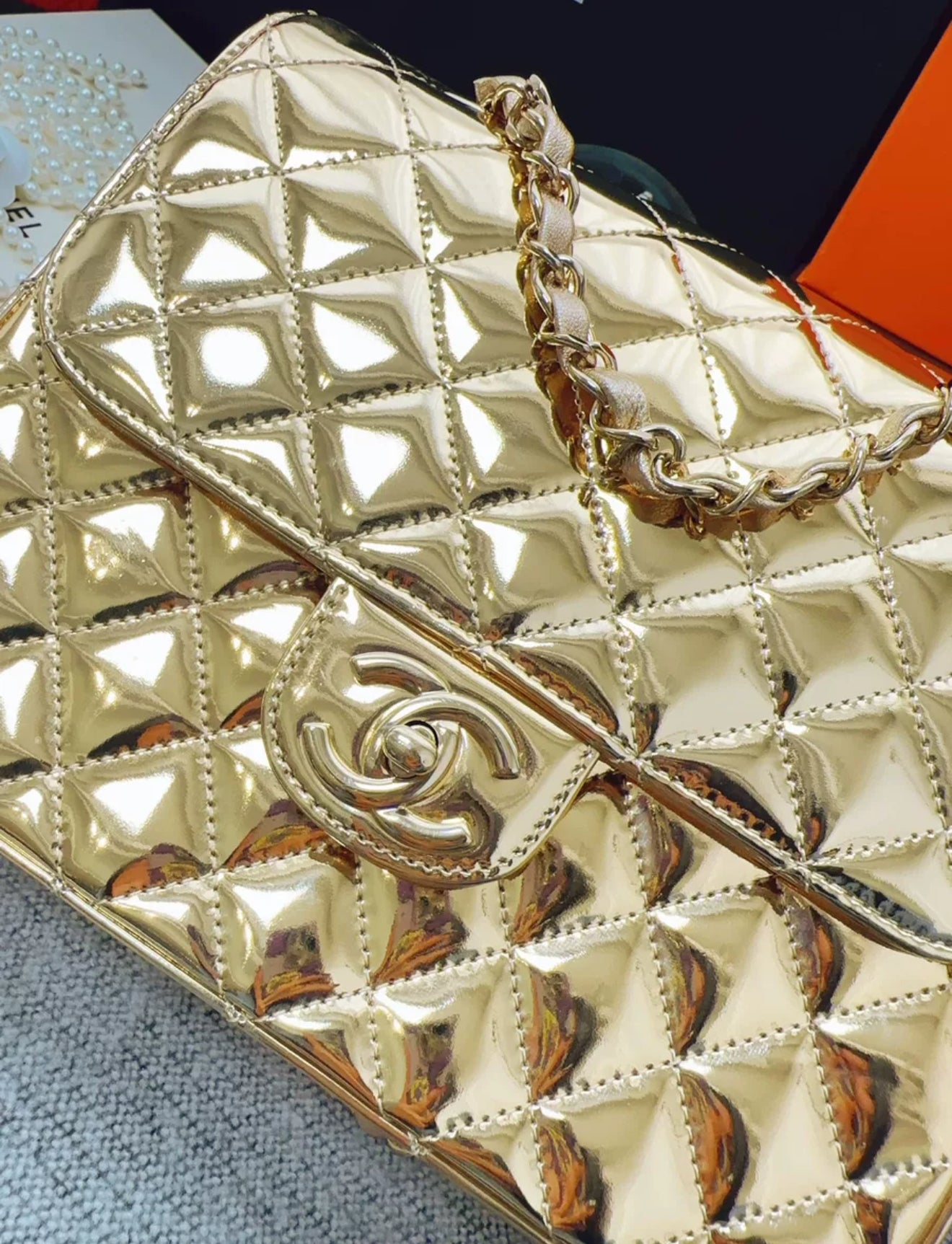 Chanel 24C gold mirror star backpack