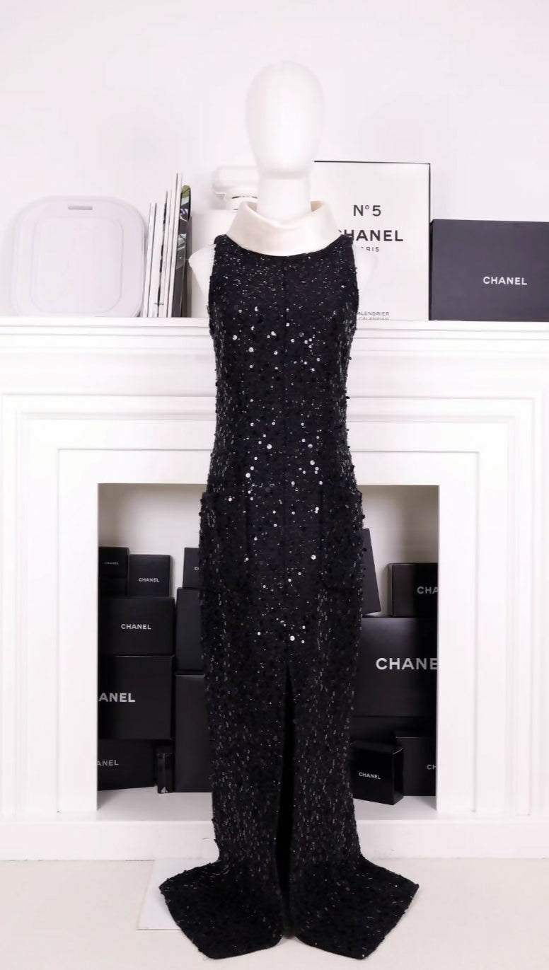 chanel sequin dress Chanel Evening Slip Dress with Sequin Embellishment  Vintage Grace