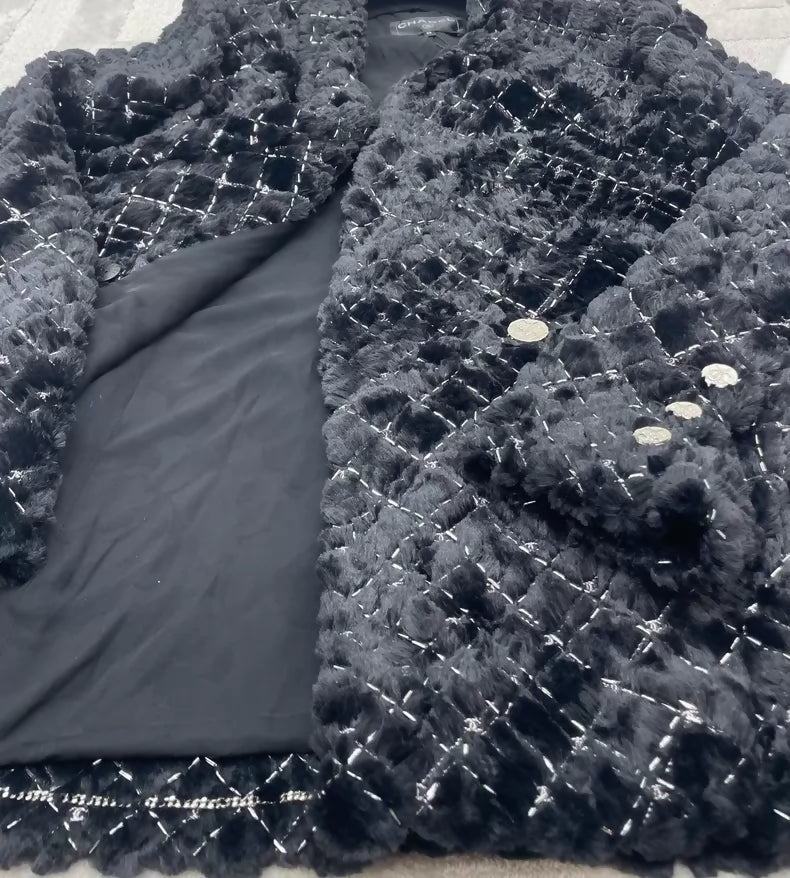 Chanel 22B black embroidered quilted coat