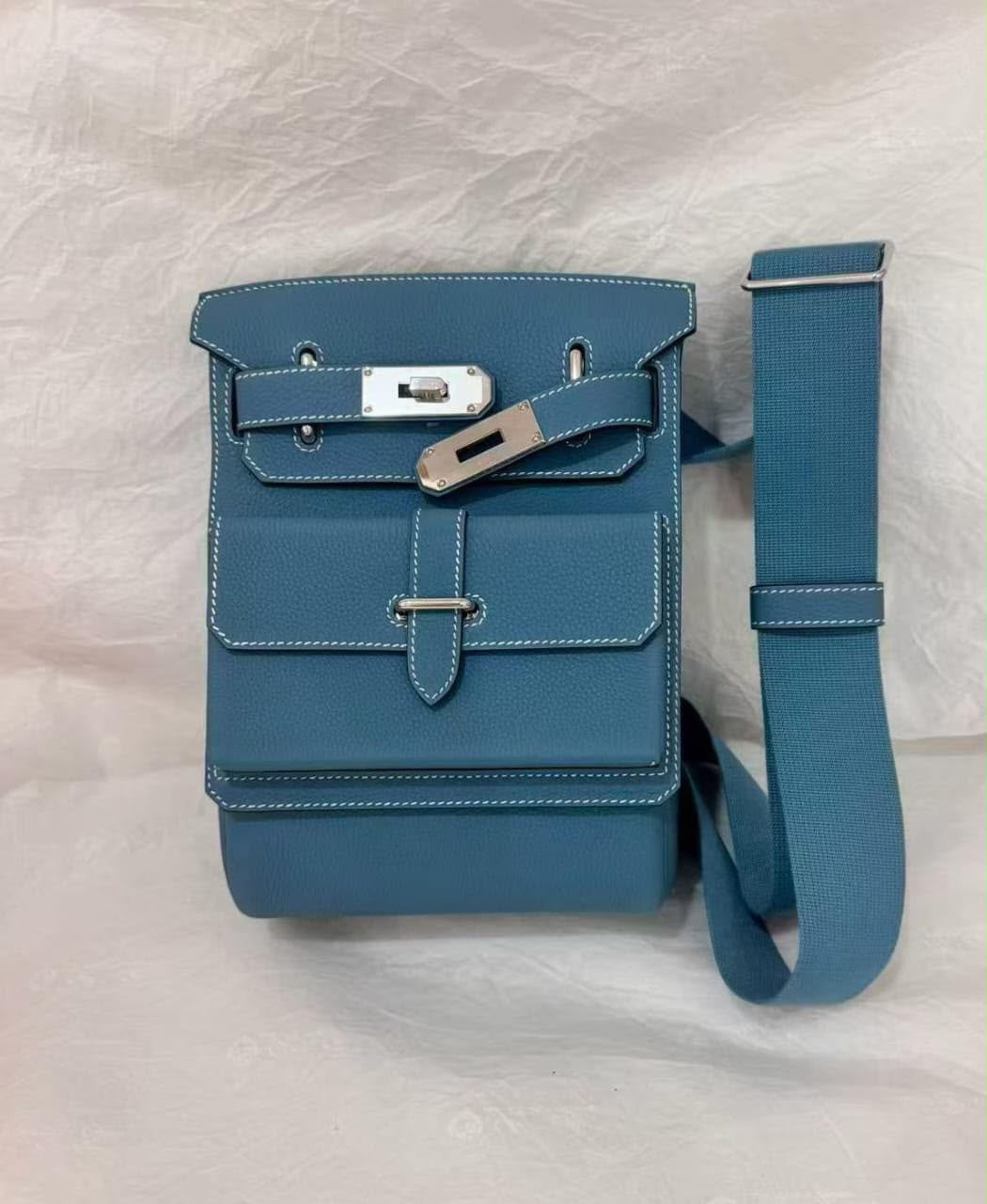 Hermes HAC A Dos Haccess Bleu Jean Togo Palladium hardware