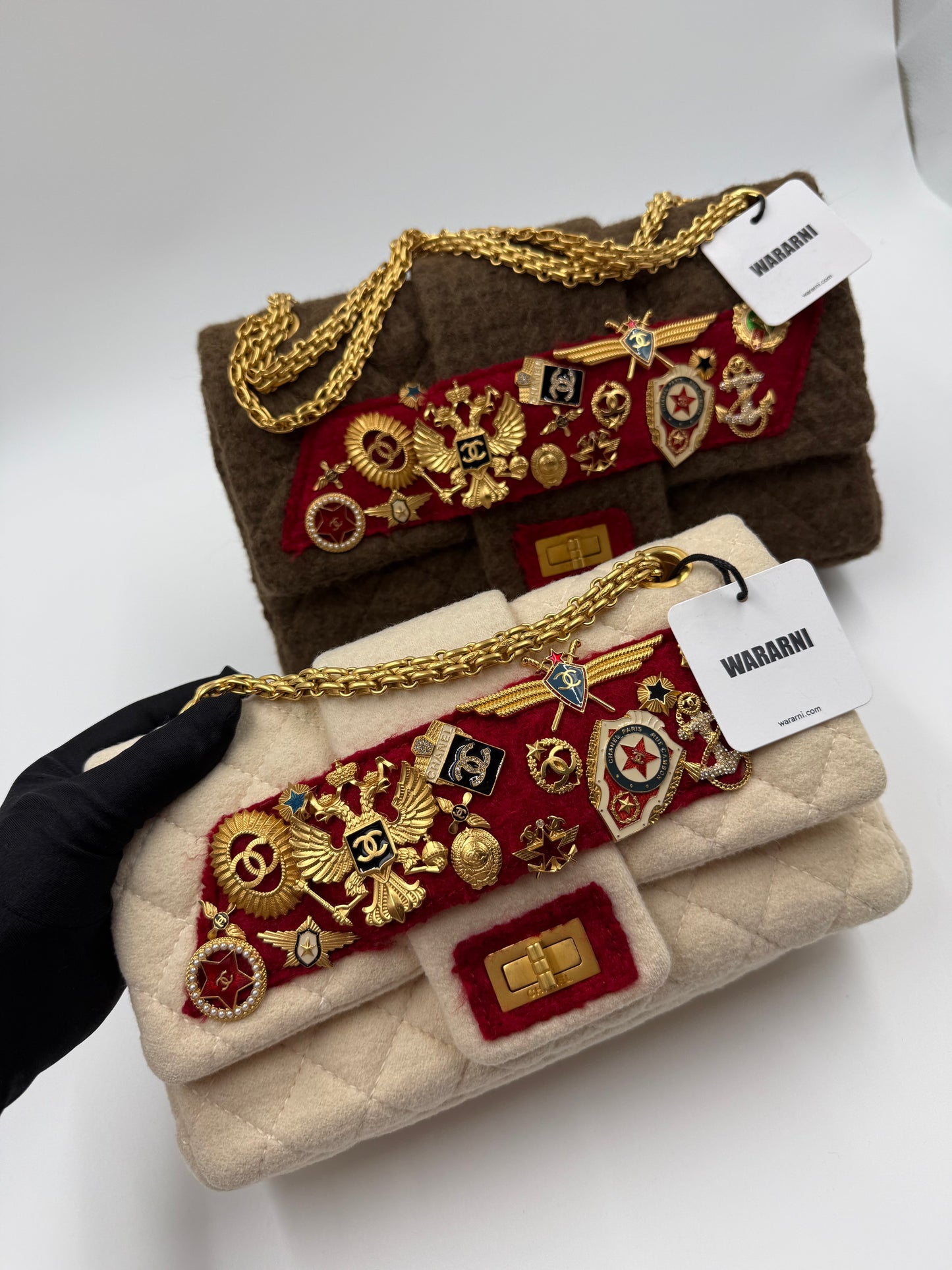 Rare Chanel 2009 Pre-fall Paris Moscow 2.55 badge bag