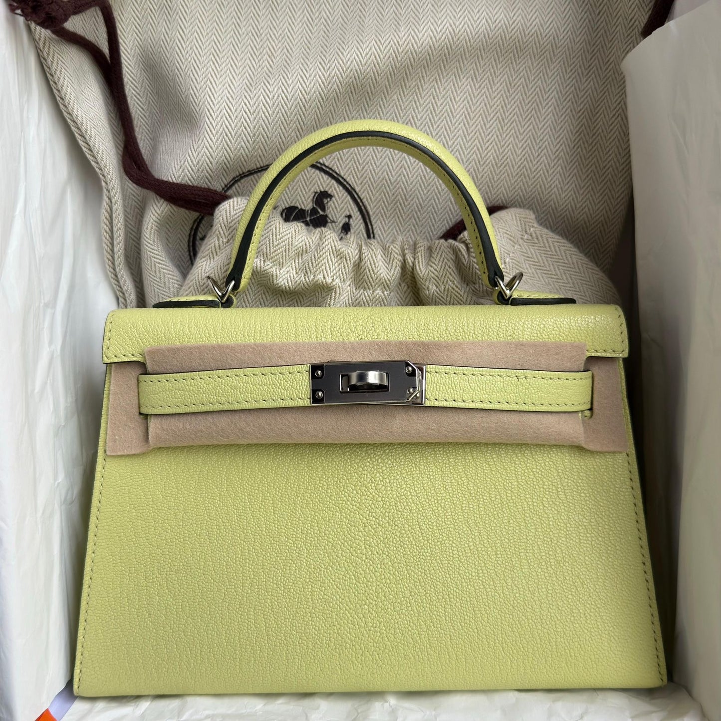 Hermes Mini Kelly 20 Jaune Bourgeon Chèvre Mysore Palladium Hardware