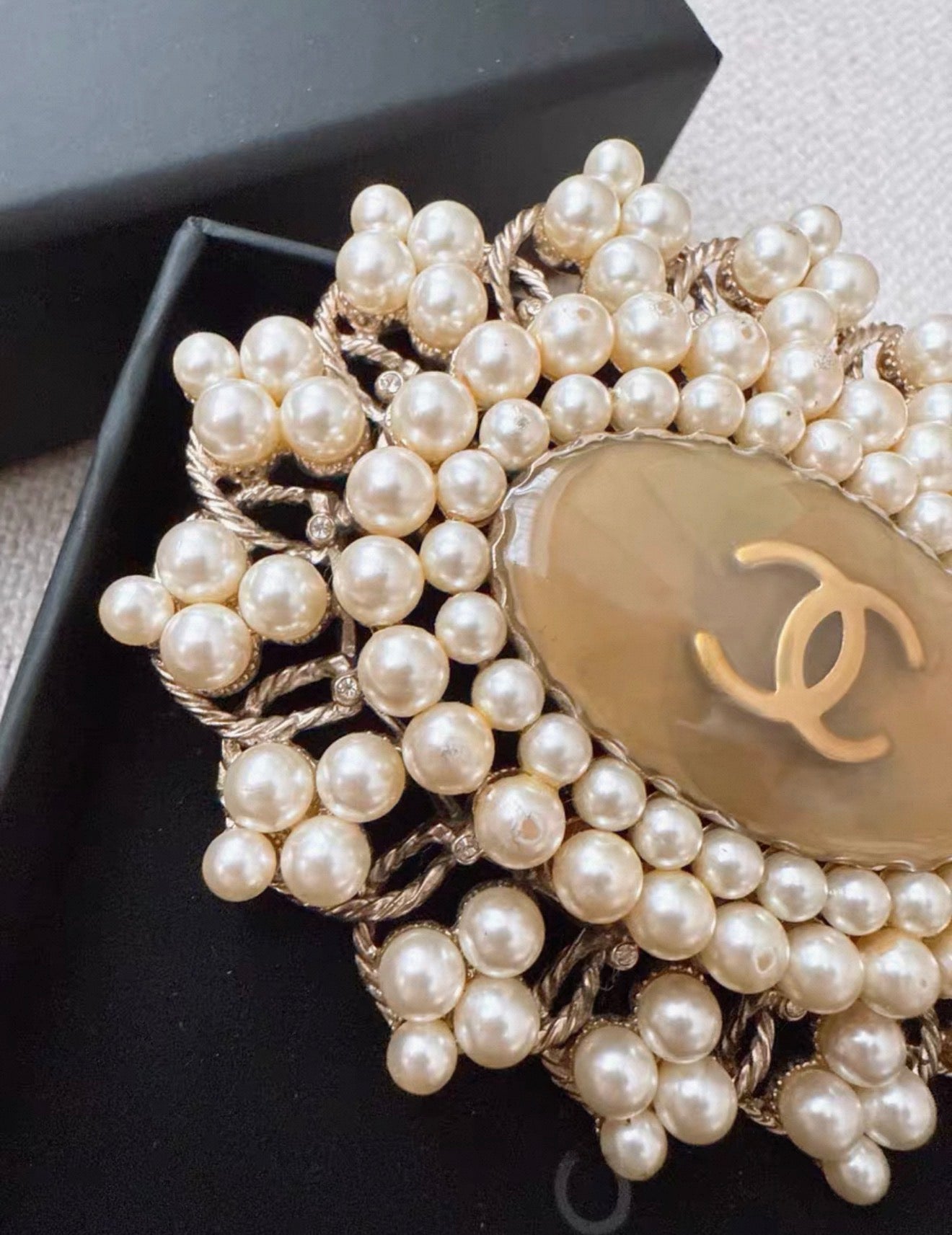 Chanel Double C Pearl Vintage Brooch