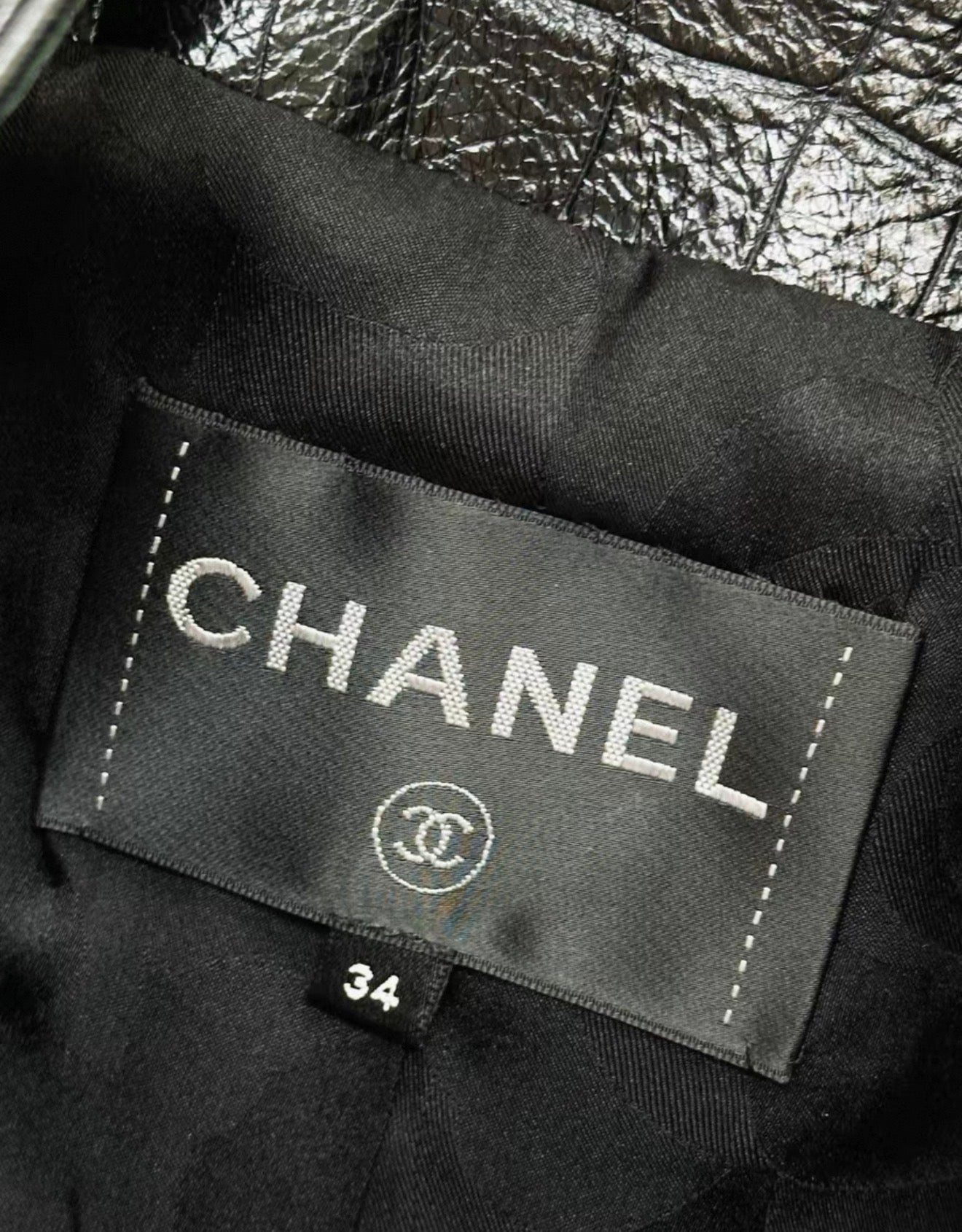 Chanel 19A Black Crocodile Leather Jacket