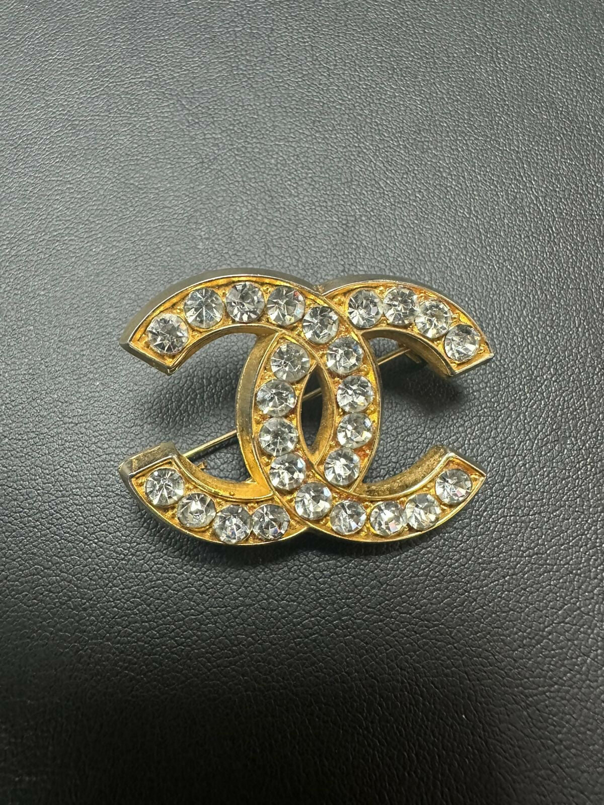 Chanel Vintage 54-71s Rhinestone Gold-plated CC Logo Brooch