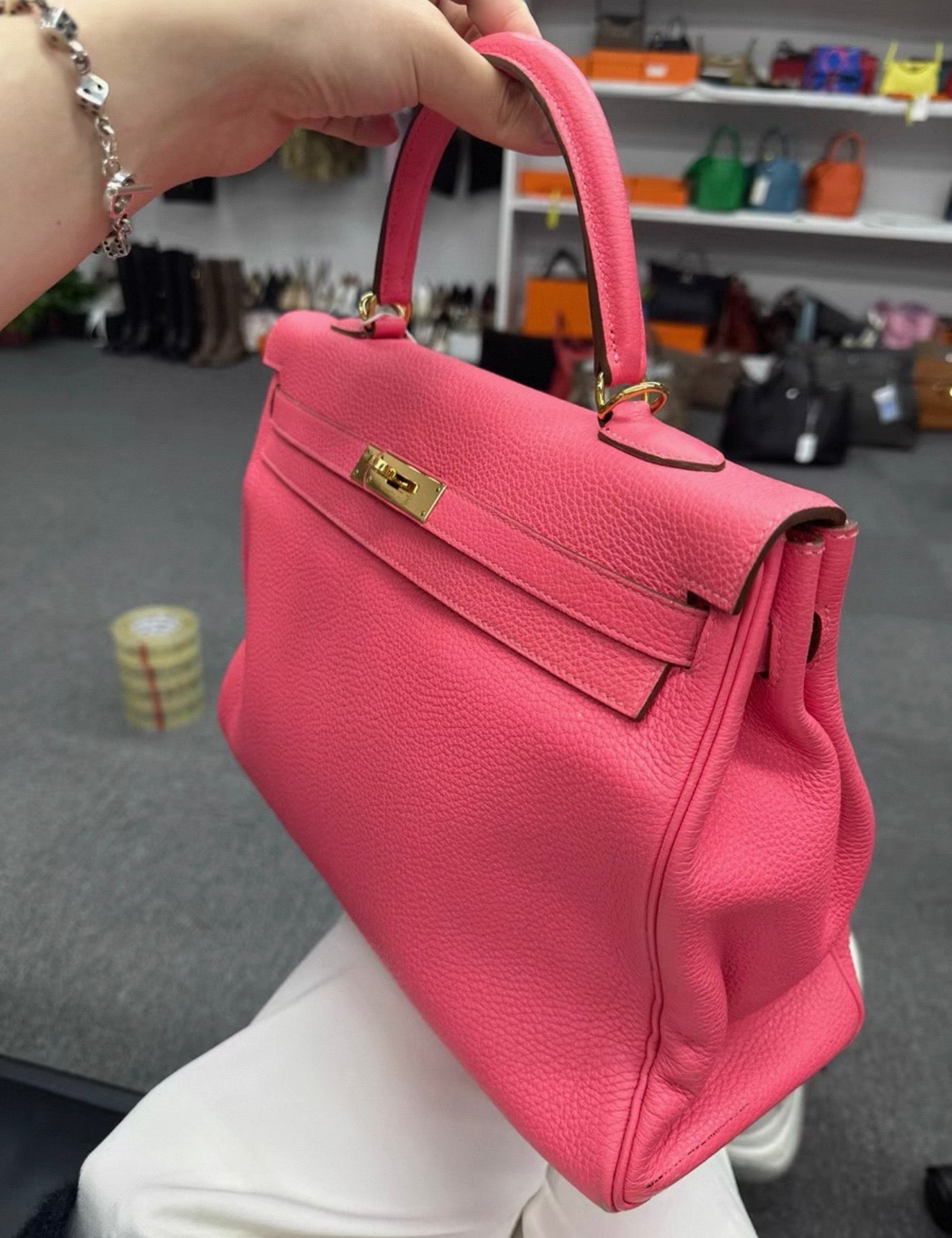 Hermes Kelly 35 pink Togo leather gold hardware