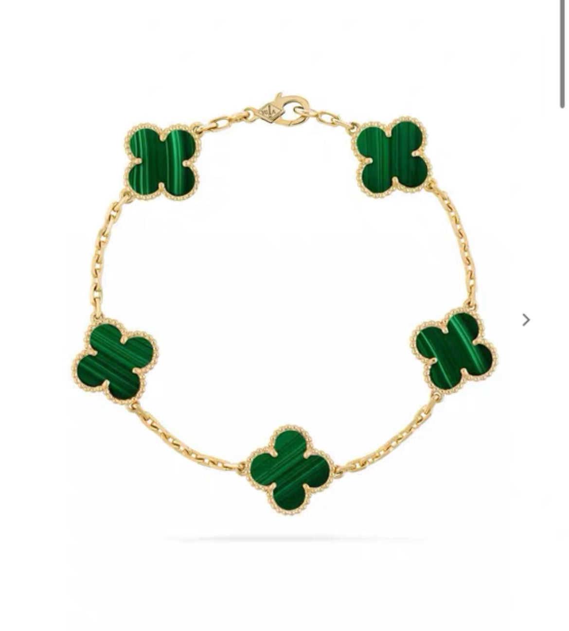 Van Cleef
Arpels Vintage Alhambra bracelet, 5 motifs
18K yellow gold, Malachite