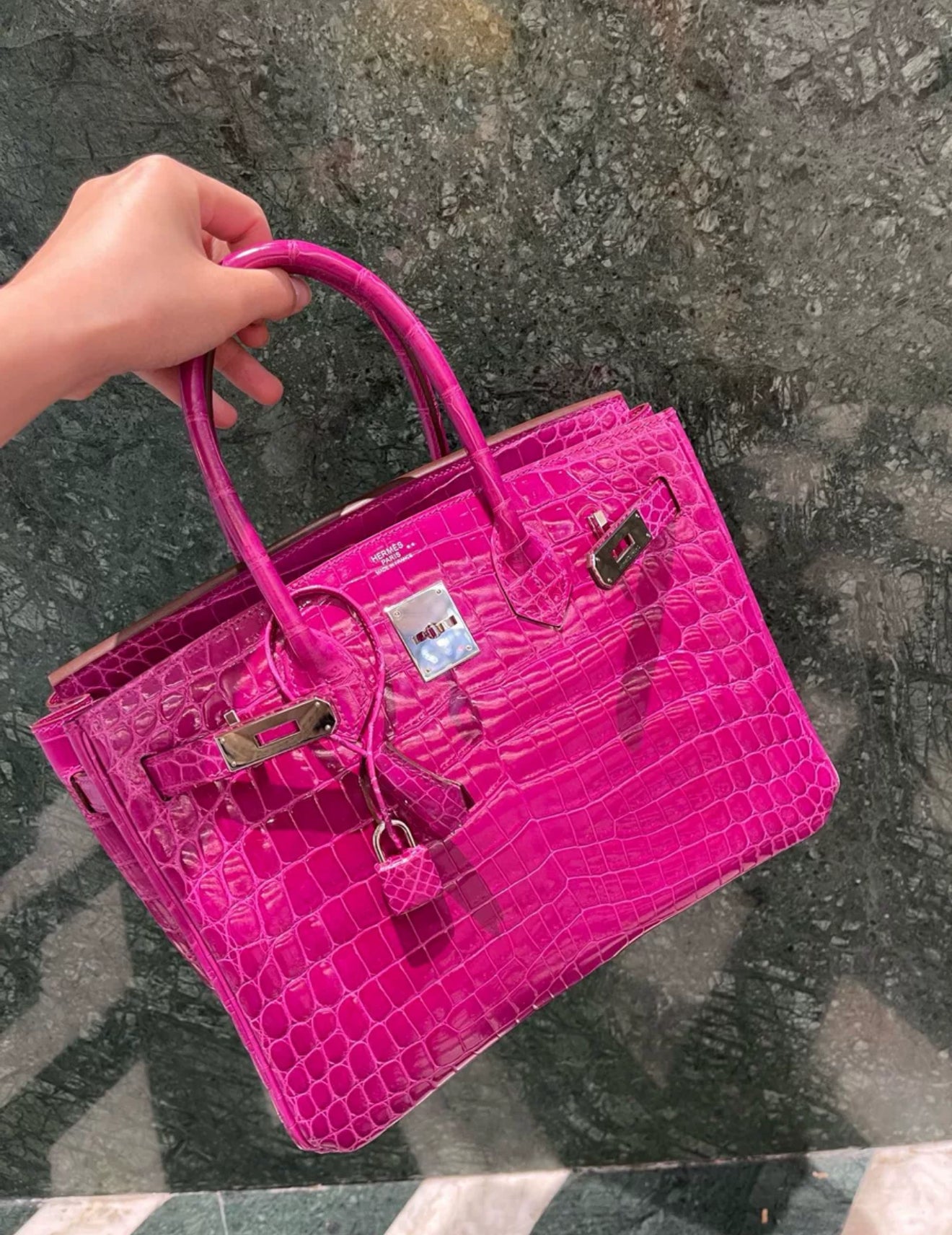 HERMÈS Birkin 30 Rose Scheherazade (J5) Shiny Niloticus Crocodile