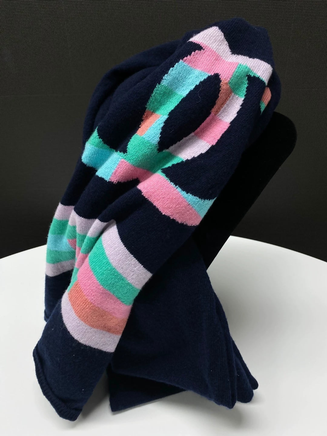 Chanel 20C dark blue gradient mosaic double C wool scarf