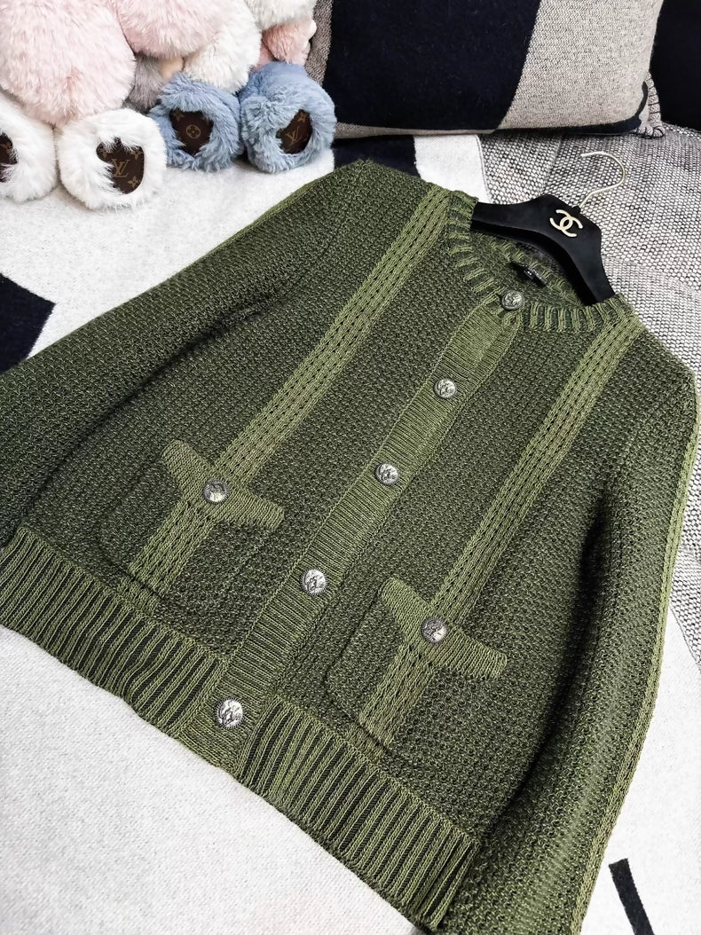 Chanel 17c Green Knit Cardigan