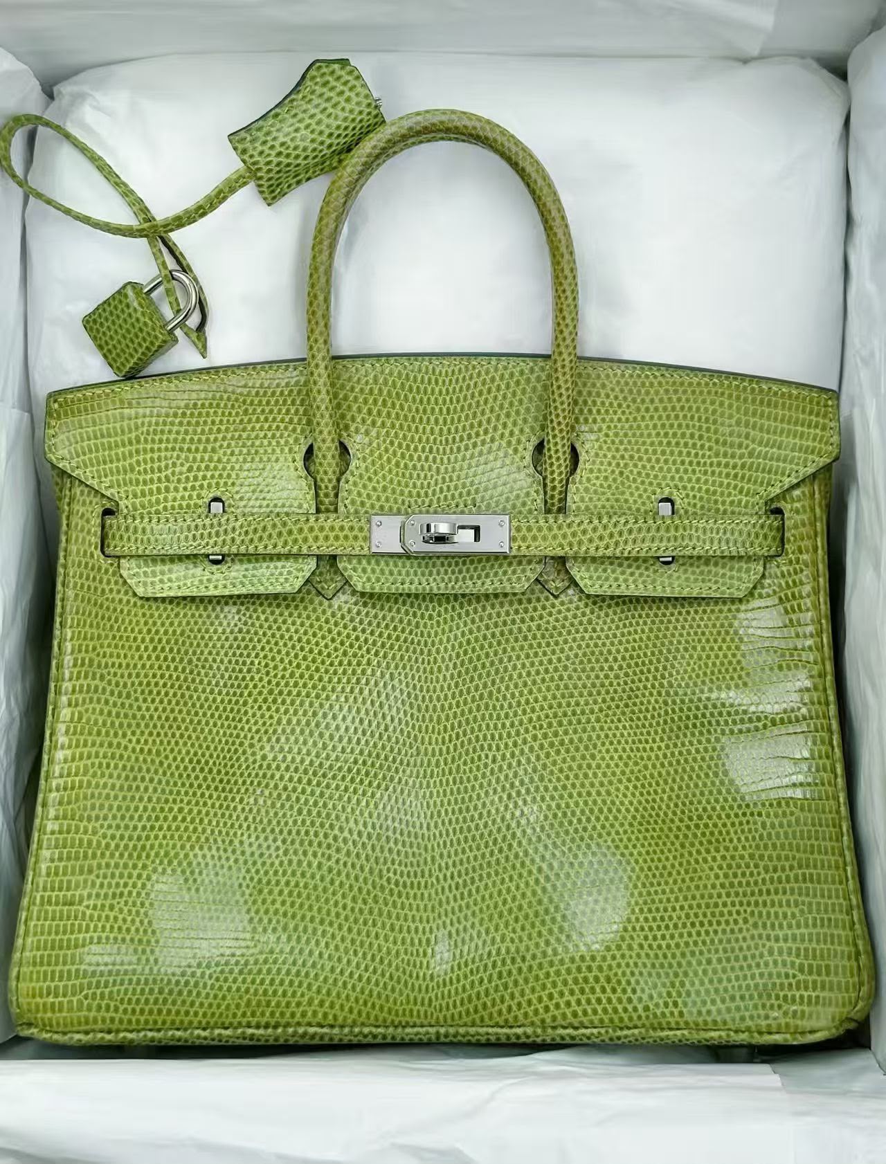 Hermes Birkin 25 vert anis lizard palladium hardware