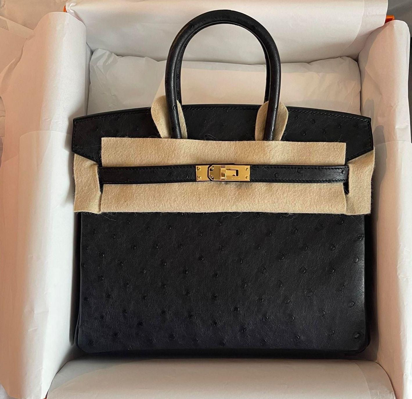 Hermes Birkin 25 Black Ostrich Leather Gold Hardware