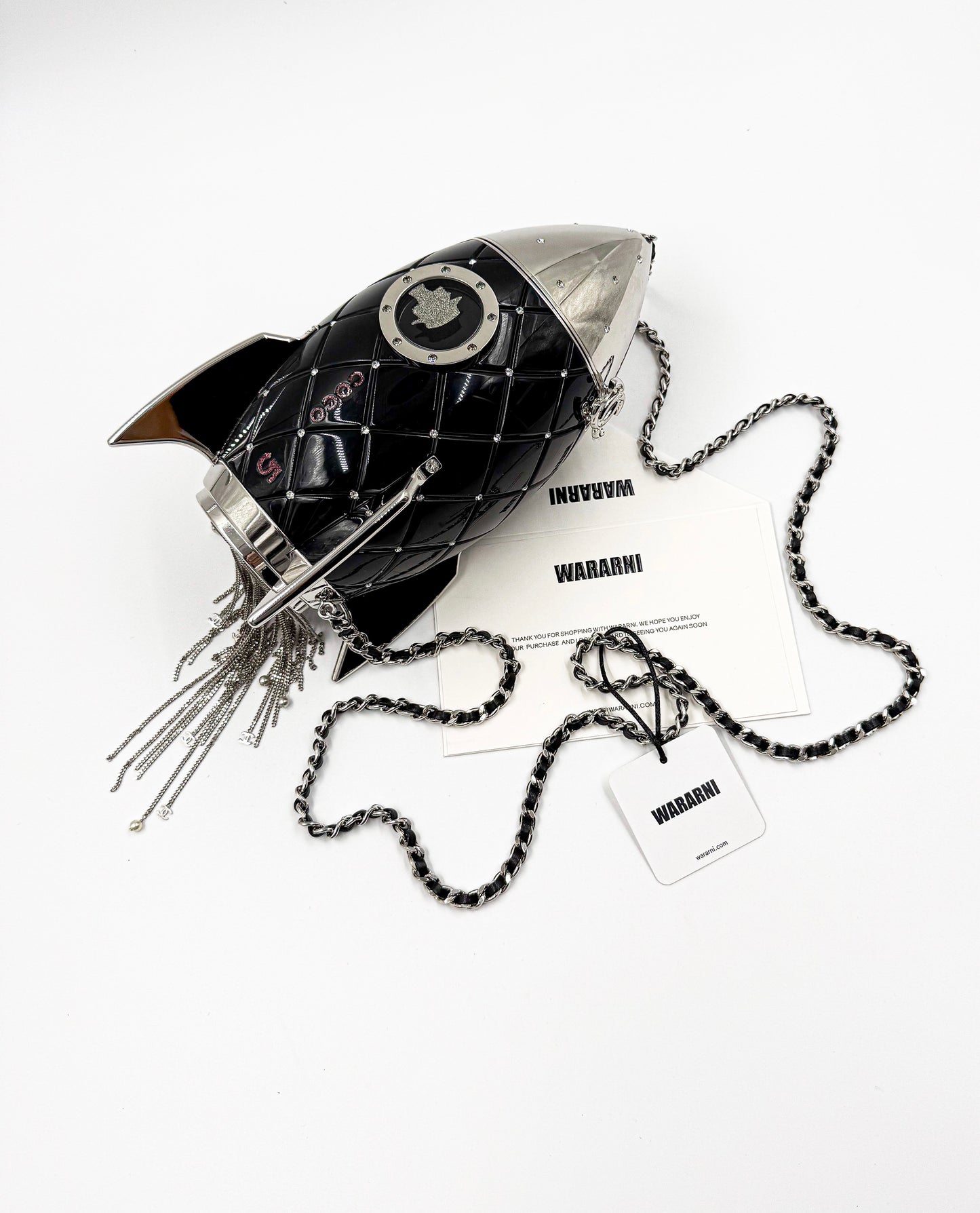 Chanel Limited Edition Rocket Ship Minaudière Bag Black Lucite and Crystals Silver Hardware 2017