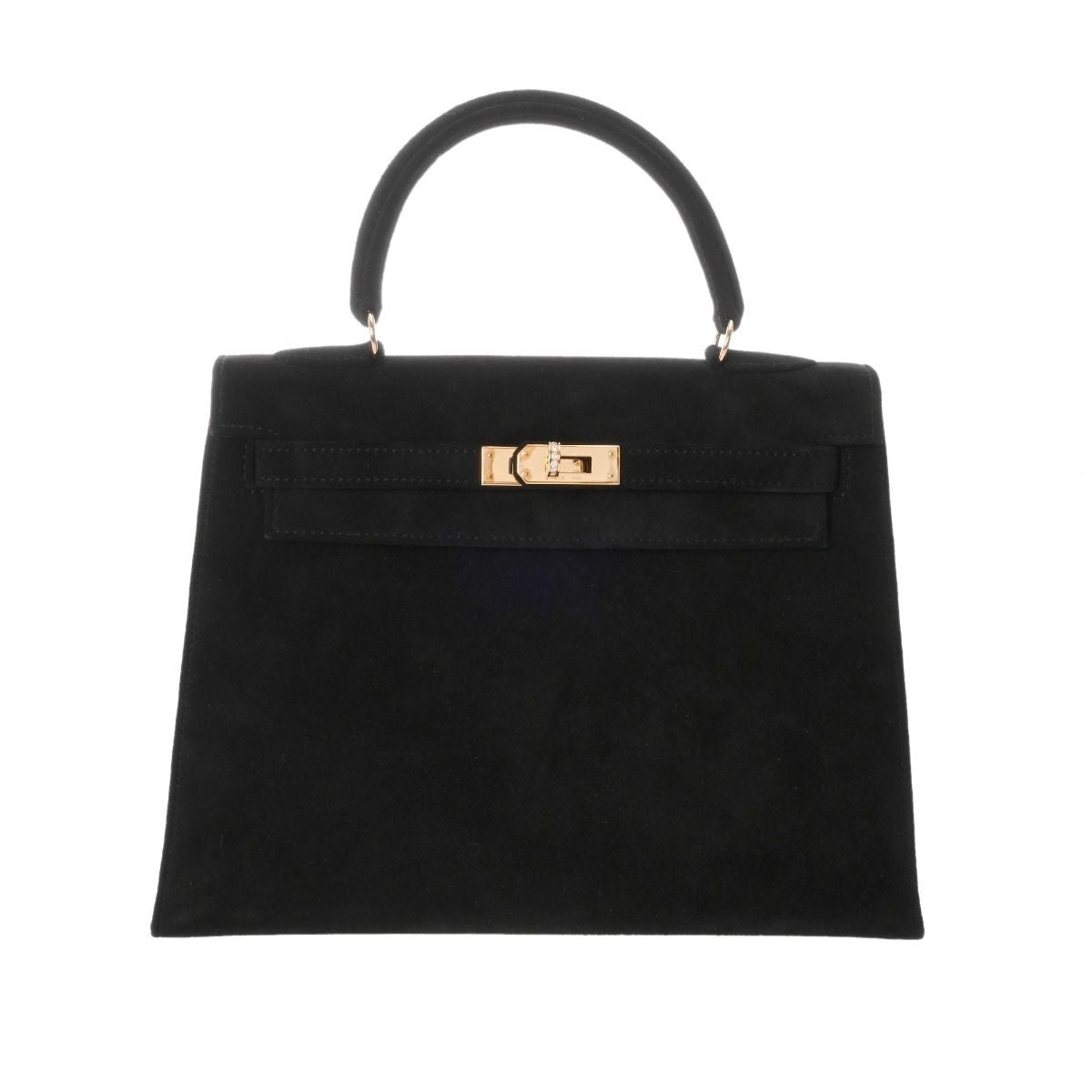 Hermes Kelly 25 Doblis black suede leather gold diamonds hardware