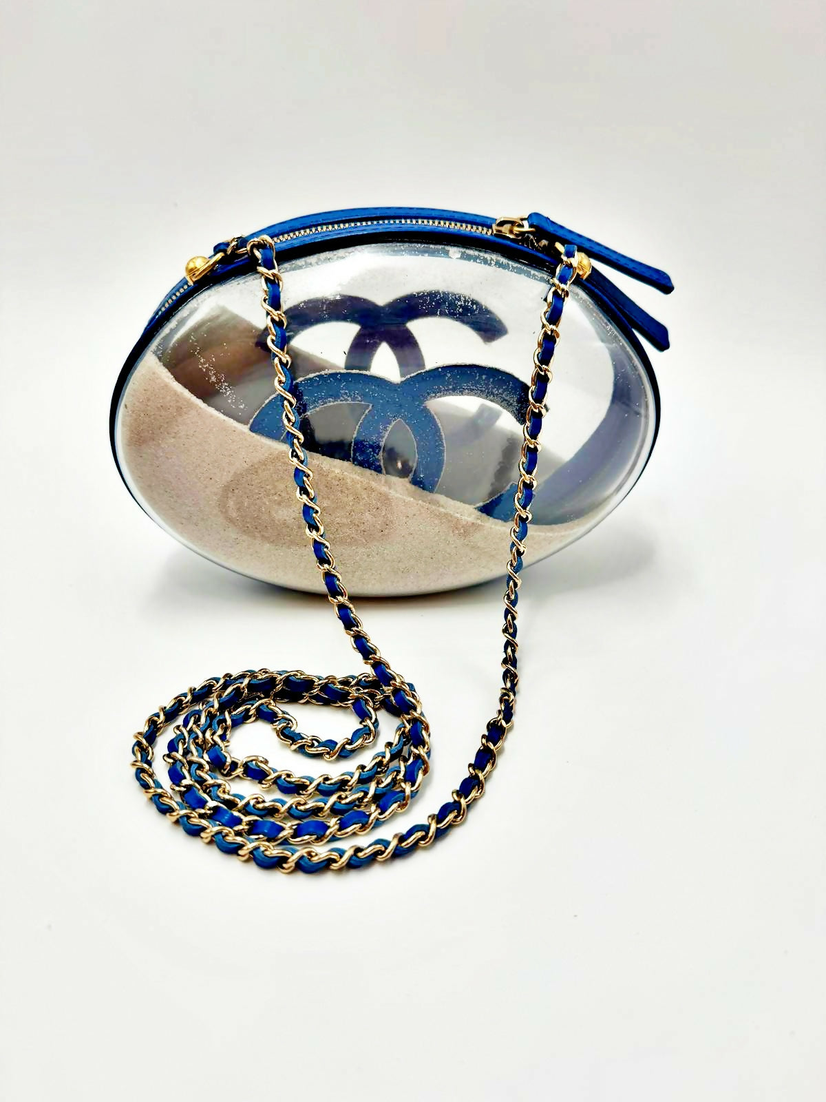 Chanel 2019 Spring/Summer Limited Edition Blue PVC Sand Dome Bag