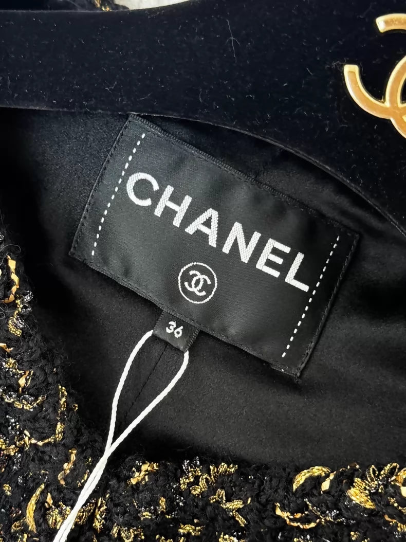 Chanel 19A Black and Gold Tweed Jacket